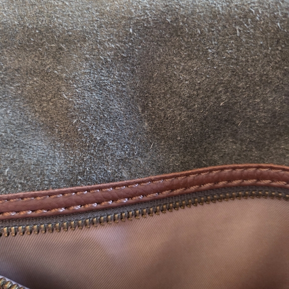 The Sak Olive Green Suede Shoulder Bag with Brown Leather Trim - Picture 5 of 16